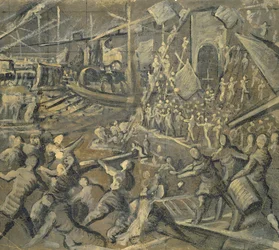 Die Eroberung von Konstantinopel durch die Venezianer im Jahr 1204, 1598-1605 (Tinte und Tempera auf braunem Papier)